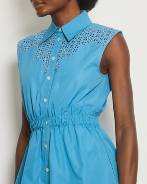 Louis Vuitton Blue Mini Sleeveless Dress with Perforated Monogram Details Size FR 38 (UK 10)