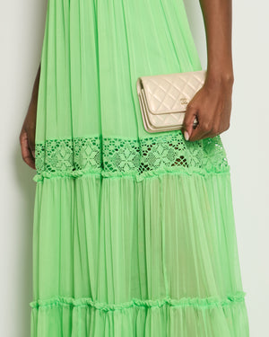 *GIANNI VERSACE ARCHIVE* Versace Vintage Green Maxi Sleeveless Dress 1969 with Crochet Detail Size IT 40 (UK 8)