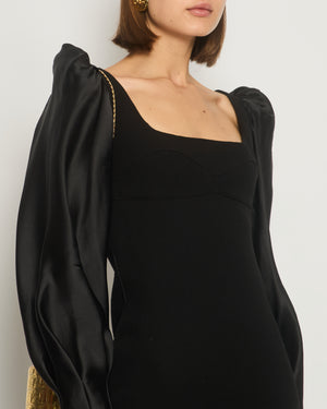 Silvia Tcherassi Black Mini Dress with Satin Puff Long-Sleeve Detail Size M (UK 10)