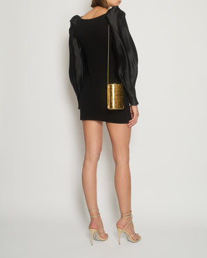 Silvia Tcherassi Black Mini Dress with Satin Puff Long-Sleeve Detail Size M (UK 10)