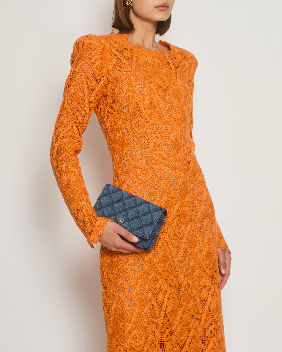 Ermanno Scervino Orange Crochet Long-Sleeve Maxi Dress Size IT 42 (UK 10) RRP £2,920