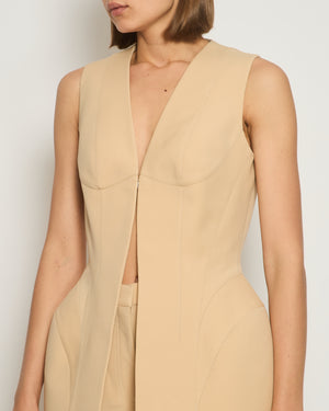 Mugler Beige Tailored Wool Gilet Size FR 38 (UK 10)