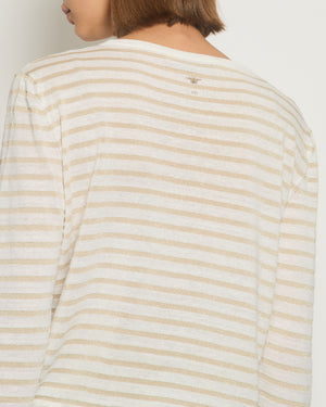 Christian Dior Beige Striped Long Sleeve Top with Gold Foil Detail FR 38 (UK 10)