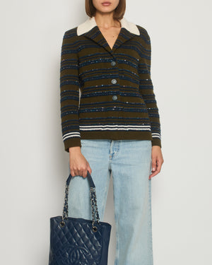 Chanel Runway 2020 Cashmere Striped Long Sleeve Jacket with Sequin Embellishment Detail FR 34 (UK 6)