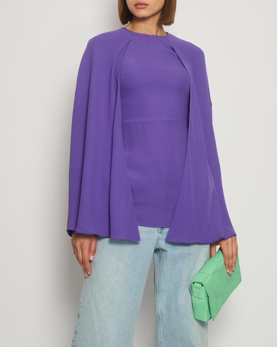 Valentino Purple Silk Crepe Top with Cape Detail Size IT 38 (UK 6)