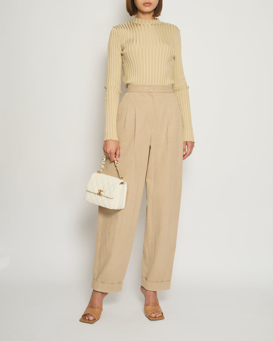 Chanel Beige High-Waist Trousers with Turn-up Detail FR 38 (UK 10)