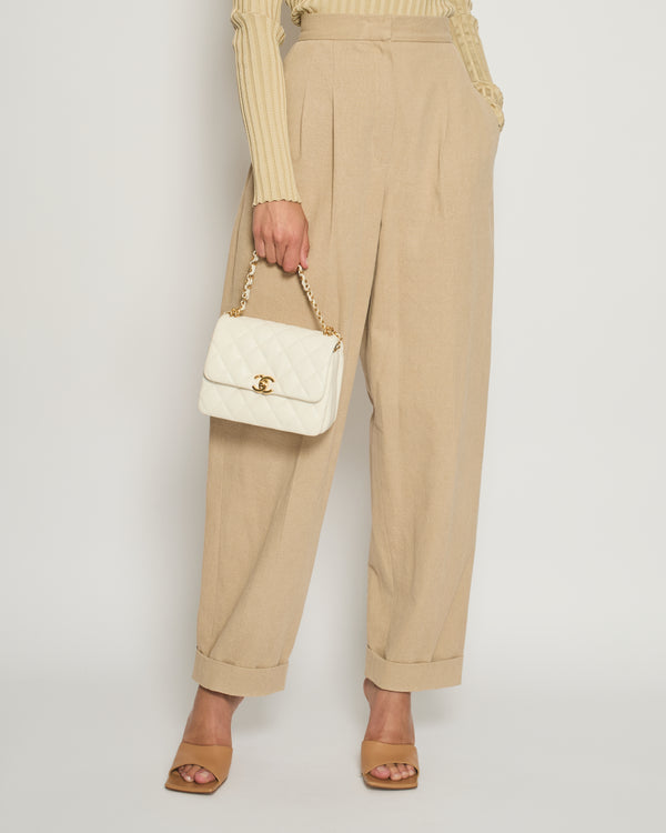 Chanel Beige High-Waist Trousers with Turn-up Detail FR 38 (UK 10)