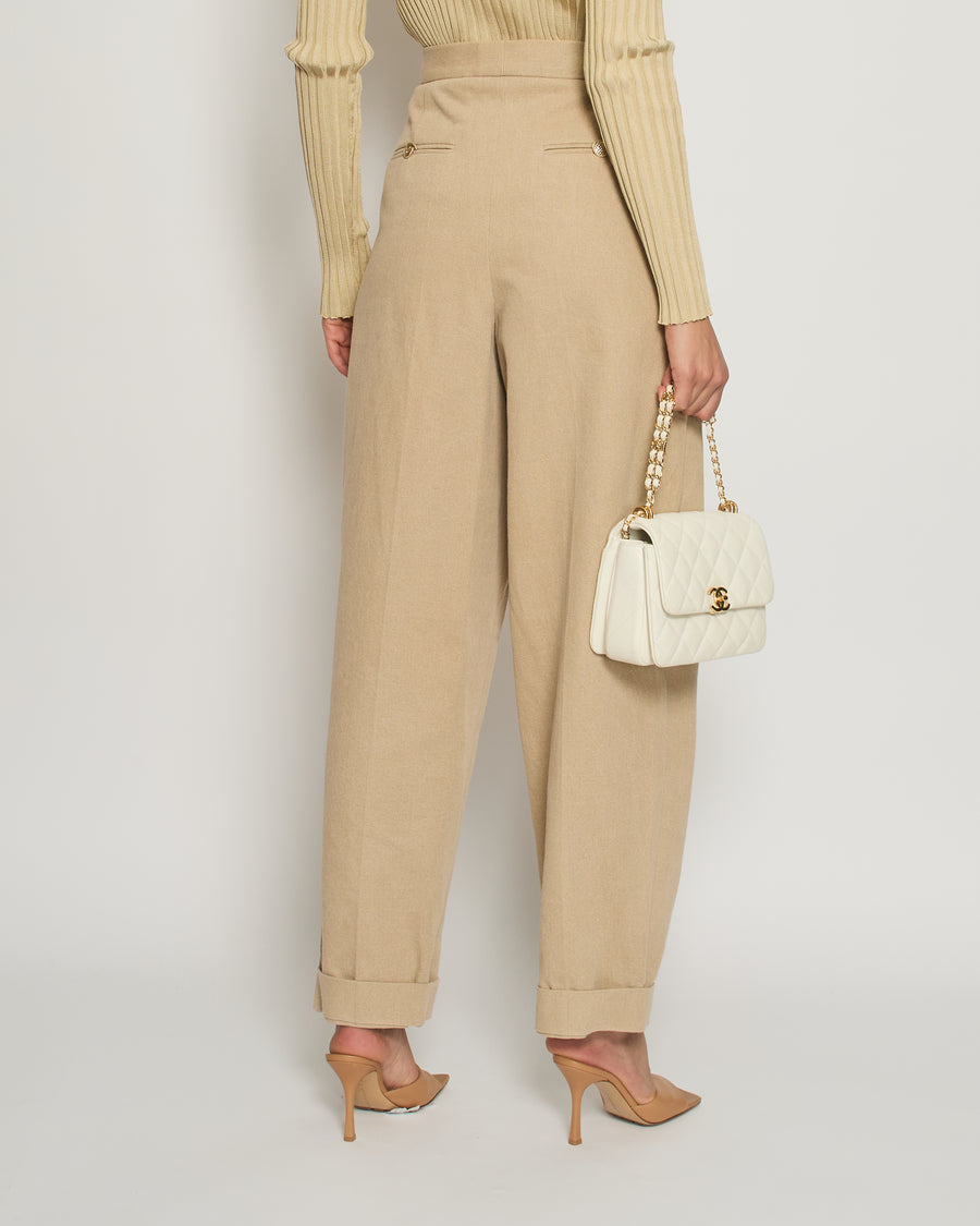 Chanel Beige High-Waist Trousers with Turn-up Detail FR 38 (UK 10)