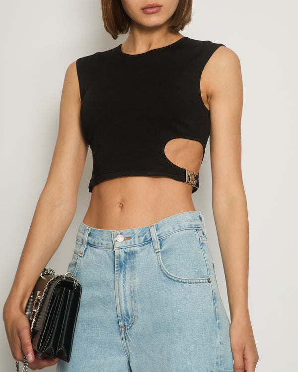 Dolce 
Gabbana Black Knitted Crop Top with Silver DG Logo IT 42 (UK 10)