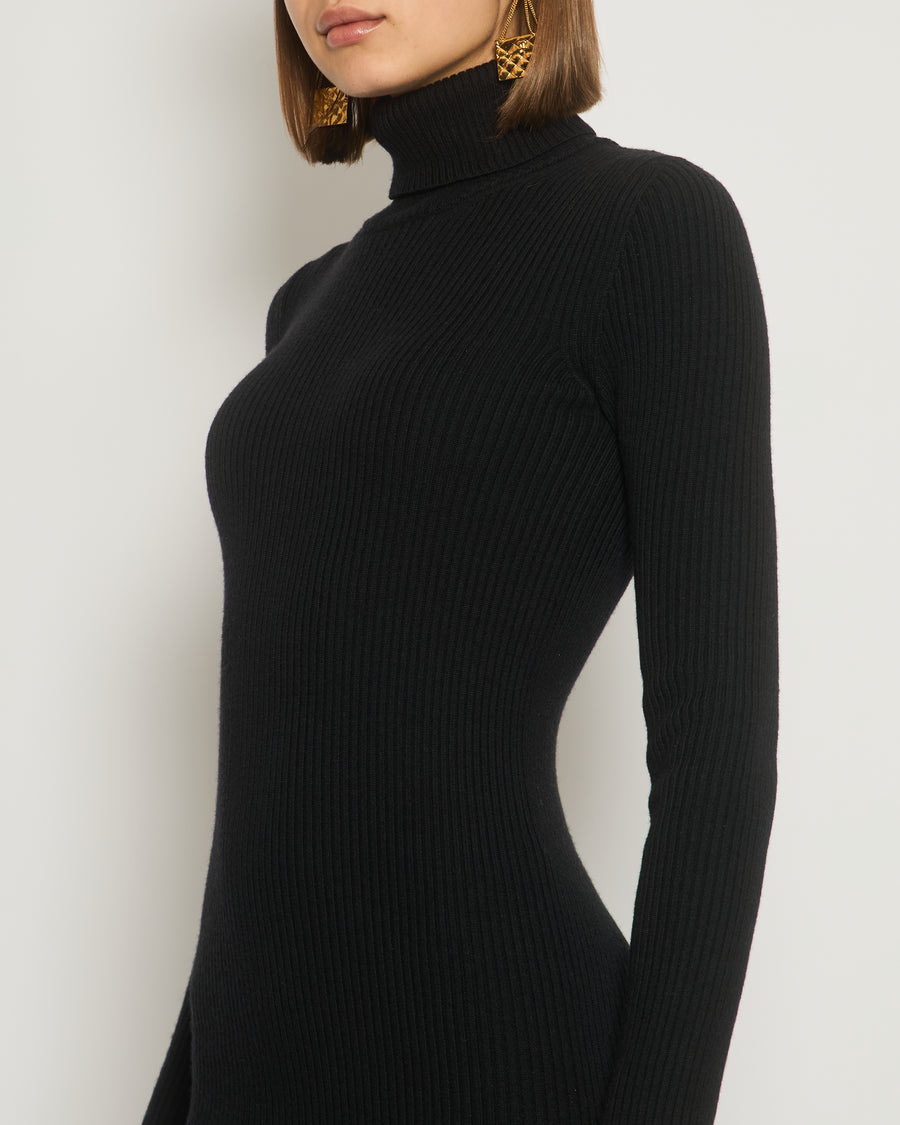 Alaïa Black Ribbed High-Neck Long Sleeve Midi Dress FR 36 (UK 6)