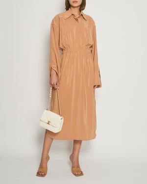 Fendi Brown Long Sleeve Midi Dress with Ruched Waist Detail IT 42 (UK 10)