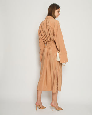 Fendi Brown Long Sleeve Midi Dress with Ruched Waist Detail IT 42 (UK 10)