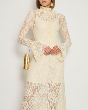 Paco Rabanne Ivory Lace Long Sleeve Maxi Dress FR 34 (UK 6)