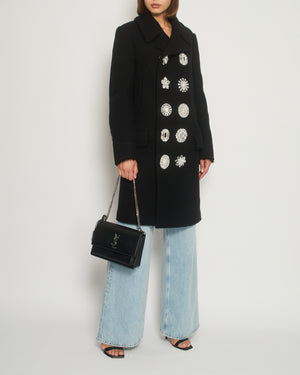 Givenchy Black Double-Breasted Pea Coat with Embellished Button Detail FR 36 (UK 8)