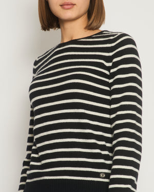 Chanel Black and White Striped Cashmere Jumper with Silver Detail Size FR 38 (UK 10)