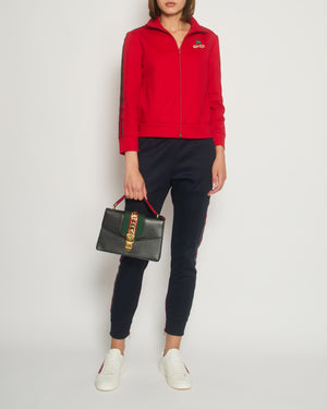 Gucci Red 
Navy Blue Tracksuit with Side Stripe Trim and Cherry Embroidered Logo Detail Size XS (UK 6)