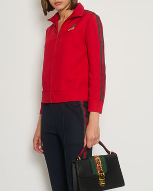 Gucci Red 
Navy Blue Tracksuit with Side Stripe Trim and Cherry Embroidered Logo Detail Size XS (UK 6)