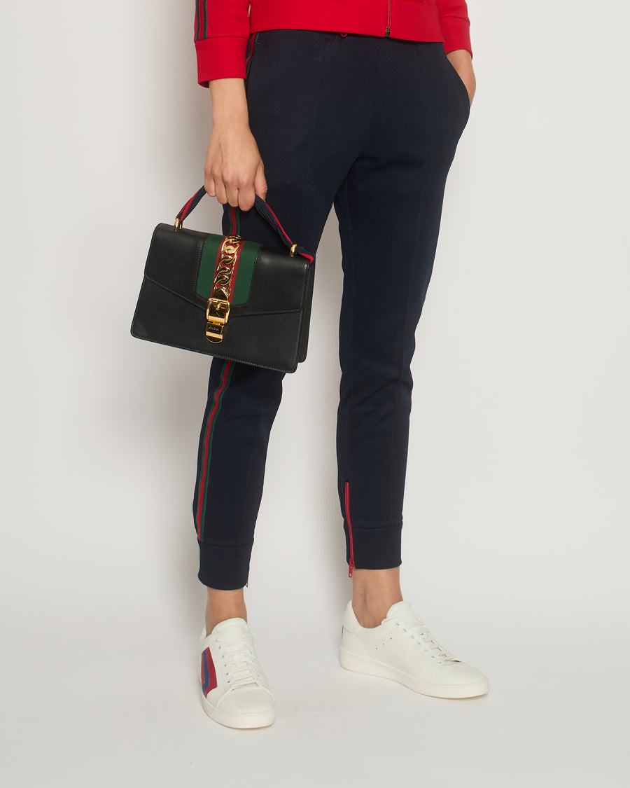 Gucci Red 
Navy Blue Tracksuit with Side Stripe Trim and Cherry Embroidered Logo Detail Size XS (UK 6)