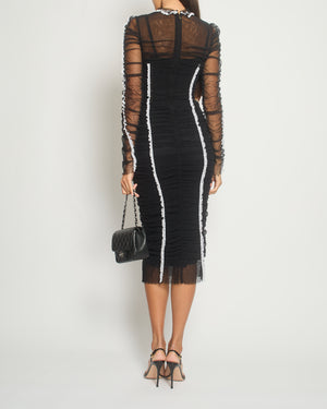 Dolce 
Gabbana Black Draped Tull Midi Dress with White Lace Detail Size IT 38-40 (UK 6-8)