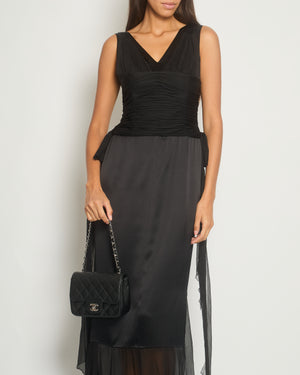 Chanel Black 06A V-Neck Silk and Chiffon Maxi Dres with Ruching Size FR 38 (UK 10)