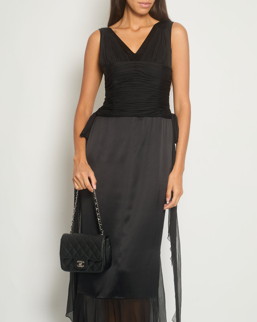 Chanel Black 06A V-Neck Silk and Chiffon Maxi Dres with Ruching Size FR 38 (UK 10)