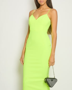 Alex Perry Fluorescent Yellow Midi V-Neck Dress Size UK 8