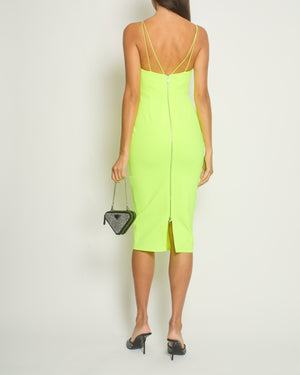 Alex Perry Fluorescent Yellow Midi V-Neck Dress Size UK 8