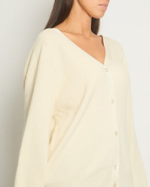 Hermès Cream Rib Knit Long Sleeve V-Neck Cardigan with Front and Back Buttons Size FR 40 (UK 12)