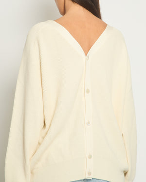 Hermès Cream Rib Knit Long Sleeve V-Neck Cardigan with Front and Back Buttons Size FR 40 (UK 12)