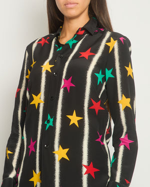 Saint Laurent Black Long-sleeve Silk Shirt With Multicolour Star Print Size FR 36 (UK 8)