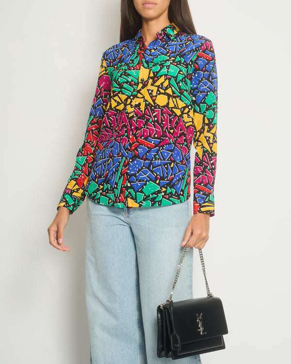 Saint Laurent Multicolour 80
s Abstract Printed Long-sleeve Silk Shirt Size FR 34 (UK 6)