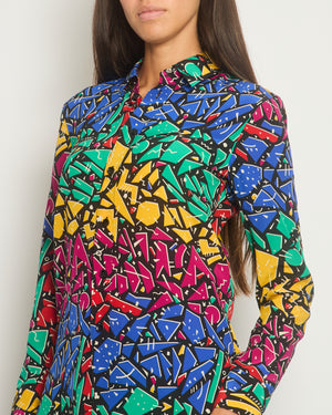 Saint Laurent Multicolour 80
s Abstract Printed Long-sleeve Silk Shirt Size FR 34 (UK 6)