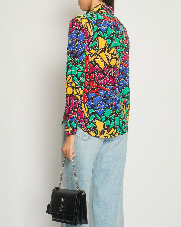 Saint Laurent Multicolour 80
s Abstract Printed Long-sleeve Silk Shirt Size FR 34 (UK 6)