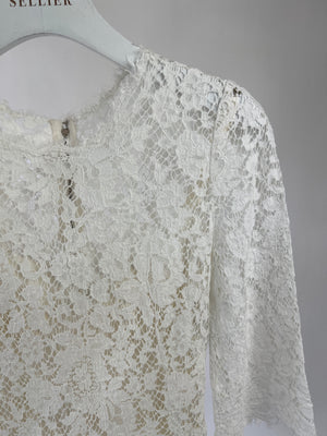 Dolce 
Gabbana White Lace Three Quarter Length Sleeve Dress Size IT 36 (UK 4)