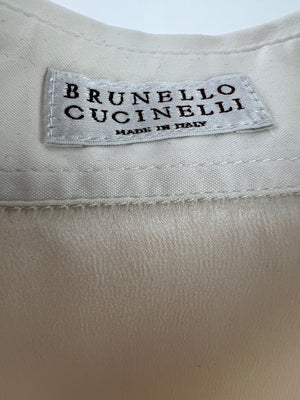 Brunello Cucinelli Cream Silk Shirt with Bead Collar details in Size L (UK 12-14)