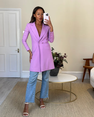 Chanel Vintage 97P Lilac Longline Blazer with CC Button Detail Size FR 38( UK 10)