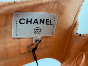 *HOT* Chanel Peach Tweed Belted Mini Dress with CC Buttons FR 34 (UK 4- 6)