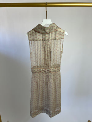 Chanel Beige Printed Sheer Shirt Dress with Pearl CC Buttons Size FR 38 ( UK 10)