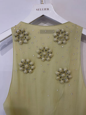 Christian Dior 2008 John Galliano Lime Mini Dress with Flower Embellished Details Size FR 36 (UK 8)