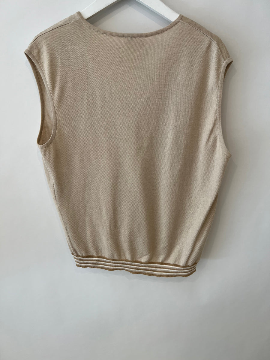 Chanel Beige Sleeveless V-neck Top Size FR 42 (UK 14)