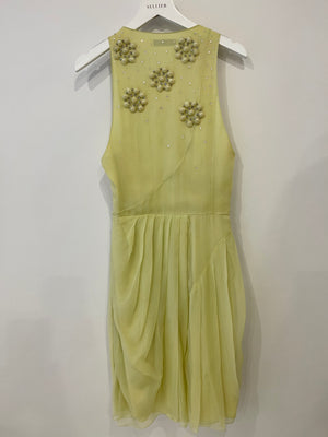 Christian Dior 2008 John Galliano Lime Mini Dress with Flower Embellished Details Size FR 36 (UK 8)