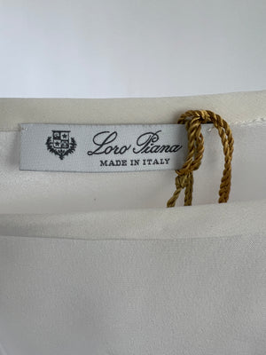 Loro Piana Cream Short Sleeve Silk Shirt with Print Detailing Size S (UK 8-10)