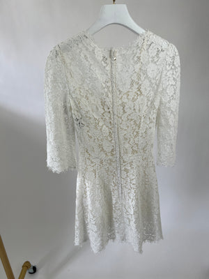 Dolce 
Gabbana White Lace Three Quarter Length Sleeve Dress Size IT 36 (UK 4)