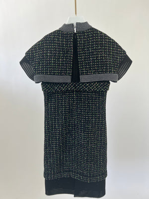 Chanel Black, Green and Pink Tweed Midi Dress with Mesh Inserts Size FR 36 (UK 8)