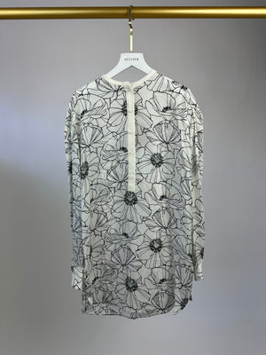 Loro Piana White and Black Floral Silk Shirt Size IT 40 (UK 8)