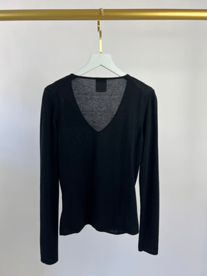 Chanel Black Cashmere V-Neck Jumper with Embellished Flowers FR 38 (UK 10)