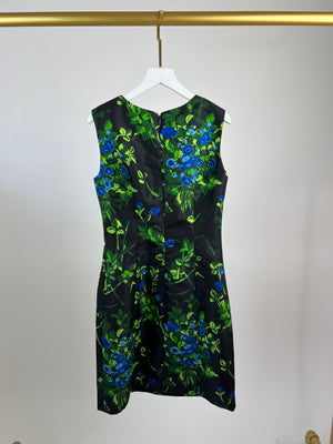 Carolina Herrera Black, Blue and Green Floral Print Dress Size 0 (UK 4)