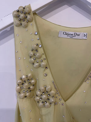 Christian Dior 2008 John Galliano Lime Mini Dress with Flower Embellished Details Size FR 36 (UK 8)