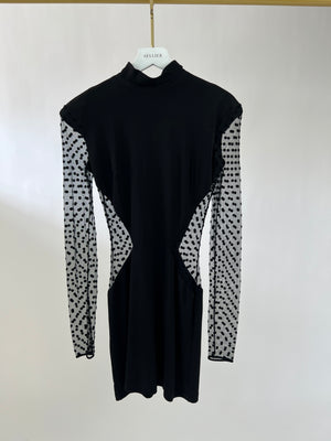 Balmain Black High Neck Mini Dress with Polka Dot Mesh Cut Out Detail Size FR 38 ( UK 10)