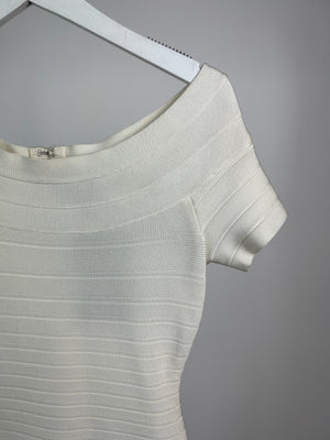 Herve Leger White Knit Bodycon Dress Size XS (UK 6)